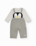 Knit romper for baby boy in grey with penguin design Knit romper for baby boy in grey with penguin design