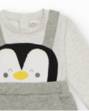 Knit romper for baby boy in grey with penguin design Knit romper for baby boy in grey with penguin design