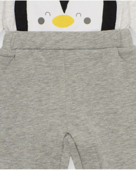 Knit romper for baby boy in grey with penguin design Knit romper for baby boy in grey with penguin design