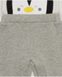 Knit romper for newborn in gray with penguin design