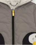 Quilted jacket for baby boy in grey with penguin-themed hood Quilted jacket for baby boy in grey with penguin-themed hood
