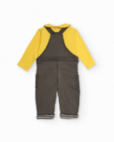 Baby boy set in yellow and grey with penguin embroidered dungarees Baby boy set in yellow and grey with penguin embroidered dungarees