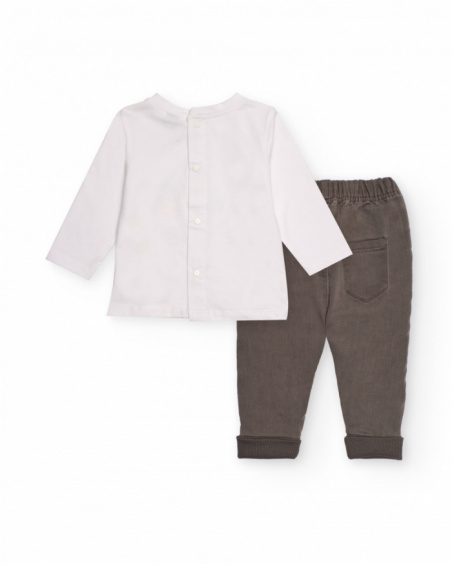 Baby boy outfit with white t-shirt and grey pants Baby boy outfit with white t-shirt and grey pants