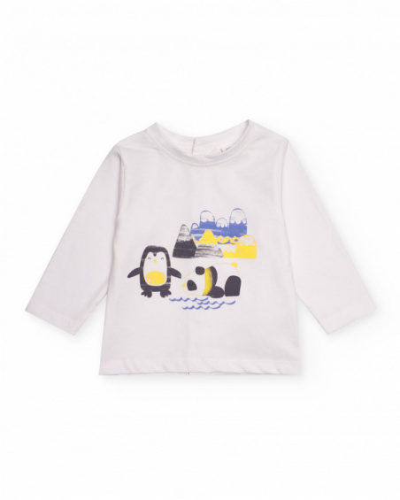 Baby boy outfit with white t-shirt and grey pants Baby boy outfit with white t-shirt and grey pants