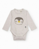 Two-pack of knit bodysuits for baby boy in white and grey with penguin and panda print Two-pack of knit bodysuits for baby boy in white and grey with penguin and panda print