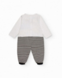 Knit romper for baby boy in white and black with penguin and landscape print Knit romper for baby boy in white and black with penguin and landscape print