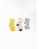 Three-pack of baby boy socks in yellow, beige, and grey tones with fun prints Three-pack of baby boy socks in yellow, beige, and grey tones with fun prints