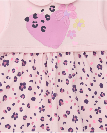 Knit dress for girl in pink with heart and flower print. Knit dress for girl in pink with heart and flower print.