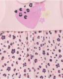 Knit dress for girl in pink with heart and flower print. Knit dress for girl in pink with heart and flower print.