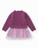 Knitted and tulle dress for girl in purple tones with floral print. Knitted and tulle dress for girl in purple tones with floral print.