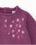 Knitted and tulle dress for girl in purple tones with floral print. Knitted and tulle dress for girl in purple tones with floral print.