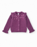 Knit sweater for girls in purple color with heart embroidery Knit sweater for girls in purple color with heart embroidery