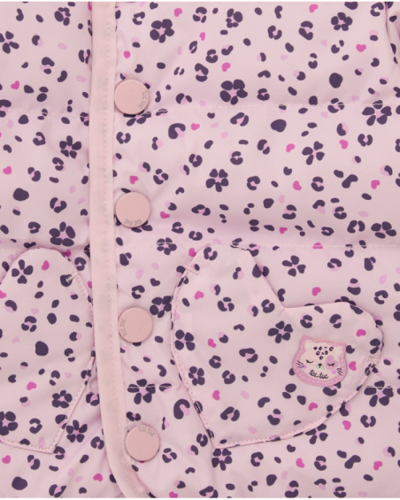 Padded parka for girls in pink color with floral and heart print Padded parka for girls in pink color with floral and heart print