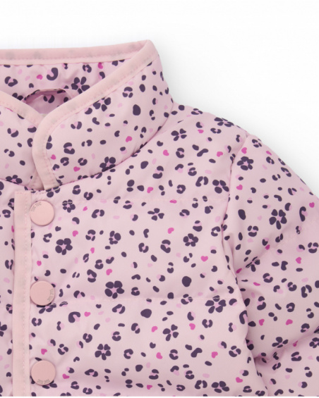 Padded parka for girls in pink color with floral and heart print Padded parka for girls in pink color with floral and heart print