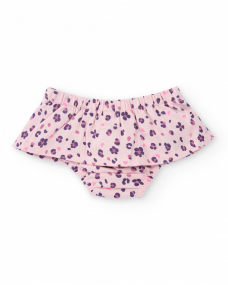 Girl’s outfit with ivory blouse featuring heart print and floral print bloomer shorts. Girl’s outfit with ivory blouse featuring heart print and floral print bloomer shorts.