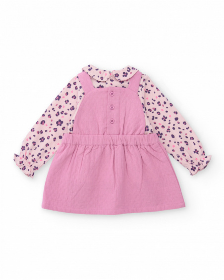 Girl’s outfit with pink dress and floral print blouse. Girl’s outfit with pink dress and floral print blouse.