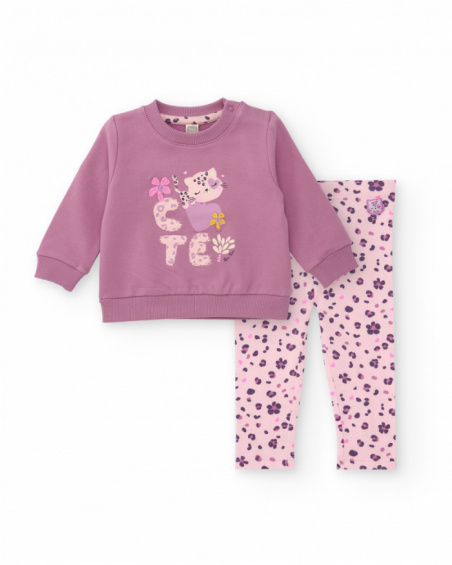 Set of sweatshirt and leggings for girls in purple color with leopard print Set of sweatshirt and leggings for girls in purple color with leopard print