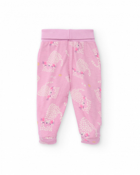 Set of t-shirt and pants for girls in pink color with leopard print Set of t-shirt and pants for girls in pink color with leopard print