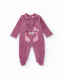 Fleece romper for girls in purple color with kitten face design Fleece romper for girls in purple color with kitten face design