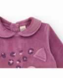 Fleece romper for girls in purple color with kitten face design Fleece romper for girls in purple color with kitten face design