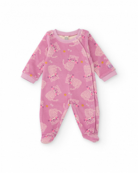 Baby girl romper in pink with kitten print Baby girl romper in pink with kitten print