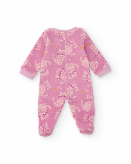 Baby girl romper in pink with kitten print Baby girl romper in pink with kitten print