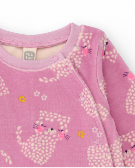 Baby girl romper in pink with kitten print Baby girl romper in pink with kitten print