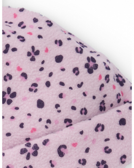 Pink baby girl hat with floral print and pom-pom