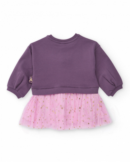 Purple dress for girls with a pink tulle skirt and golden star details Purple dress for girls with a pink tulle skirt and golden star details