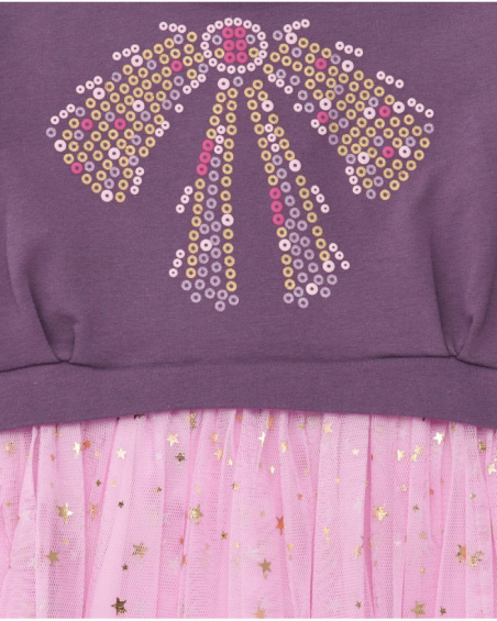 Purple dress for girls with a pink tulle skirt and golden star details Purple dress for girls with a pink tulle skirt and golden star details