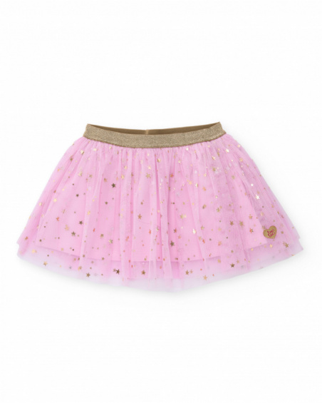Baby girl tutu skirt in pink with golden stars and shiny elastic waistband