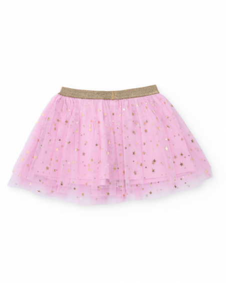 Baby girl tutu skirt in pink with golden stars and shiny elastic waistband