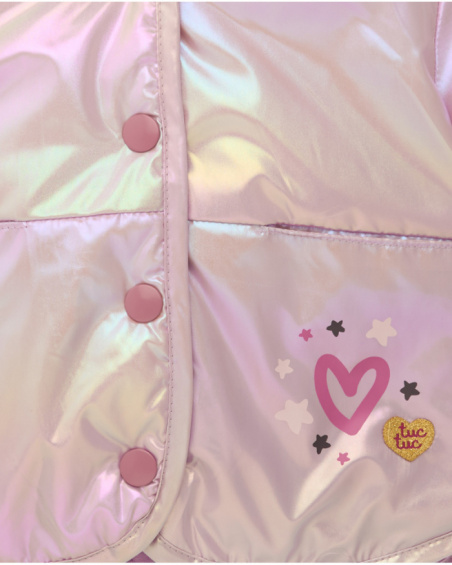 Shiny pink metallic-effect parka with hood for girls