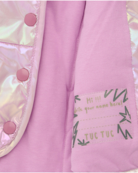 Shiny pink metallic-effect parka with hood for girls