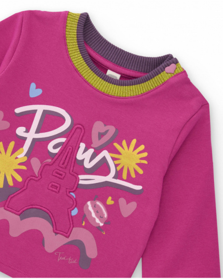Set of t-shirt and leggings for girls in fuchsia tones with a Paris-themed print. Set of t-shirt and leggings for girls in fuchsia tones with a Paris-themed print.