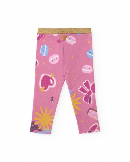 Knit leggings for girls in pink with macaron print.