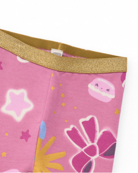 Knit leggings for girls in pink with macaron print.