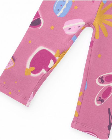 Knit leggings for girls in pink with macaron print.