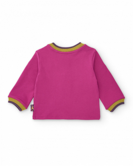 Knit sweatshirt for girls in fuchsia with Eiffel Tower print. Knit sweatshirt for girls in fuchsia with Eiffel Tower print.