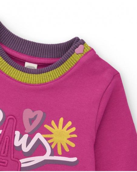 Knit sweatshirt for girls in fuchsia with Eiffel Tower print. Knit sweatshirt for girls in fuchsia with Eiffel Tower print.