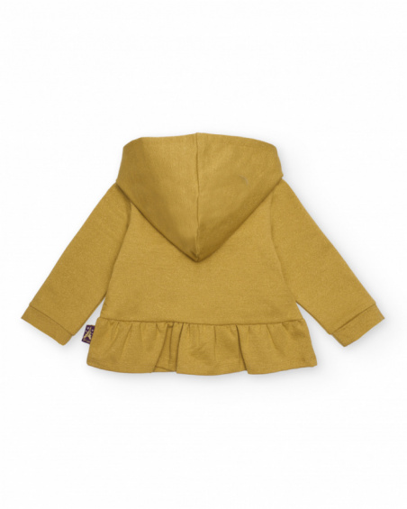 Sweatshirt for girls in mustard color with macaron detail. Sweatshirt for girls in mustard color with macaron detail.