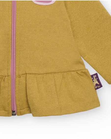 Sweatshirt for girls in mustard color with macaron detail. Sweatshirt for girls in mustard color with macaron detail.