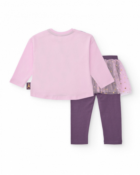 Set of blouse and leggings for girls in pink and purple with ballerina design. Set of blouse and leggings for girls in pink and purple with ballerina design.