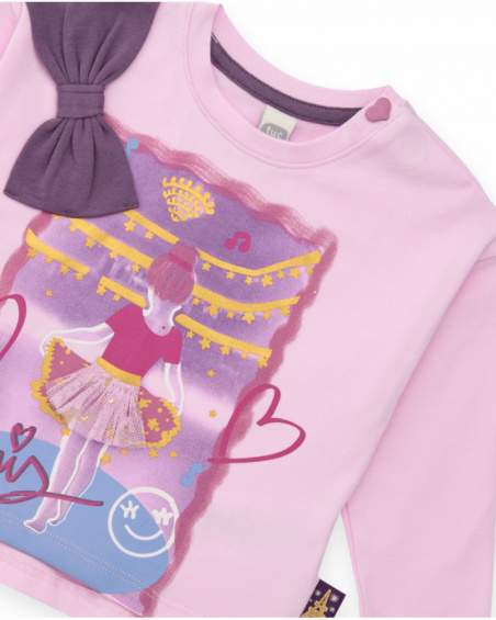 Set of blouse and leggings for girls in pink and purple with ballerina design. Set of blouse and leggings for girls in pink and purple with ballerina design.