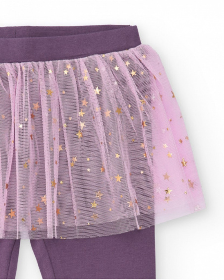 Leggings for girls in purple with a pink tulle skirt and star details.