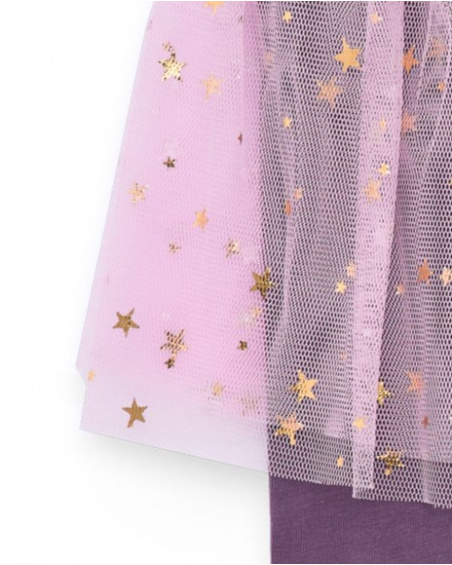 Leggings for girls in purple with a pink tulle skirt and star details.