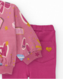 Set for girls with a pink sweatshirt featuring a fun print and flared pants. Set for girls with a pink sweatshirt featuring a fun print and flared pants.