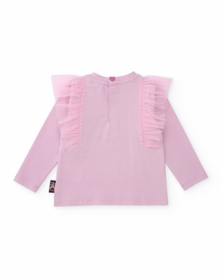 Knit t-shirt for girls in pink with macaron print. Knit t-shirt for girls in pink with macaron print.