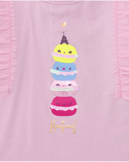 Knit t-shirt for girls in pink with macaron print. Knit t-shirt for girls in pink with macaron print.