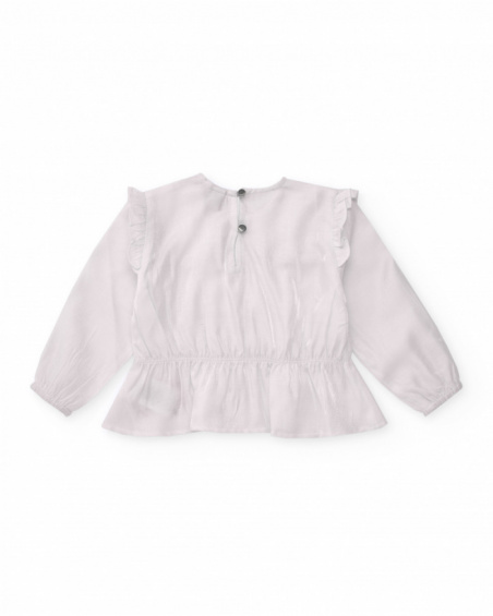 Long-sleeved blouse for girls in white with ruffle detail.